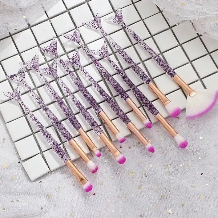 10pcs Glitter Shining Crystal Makeup Brushes Set Cosmetic Beauty Powder Brush Concealer Eye Shadow Complete Makeup Kit Tool