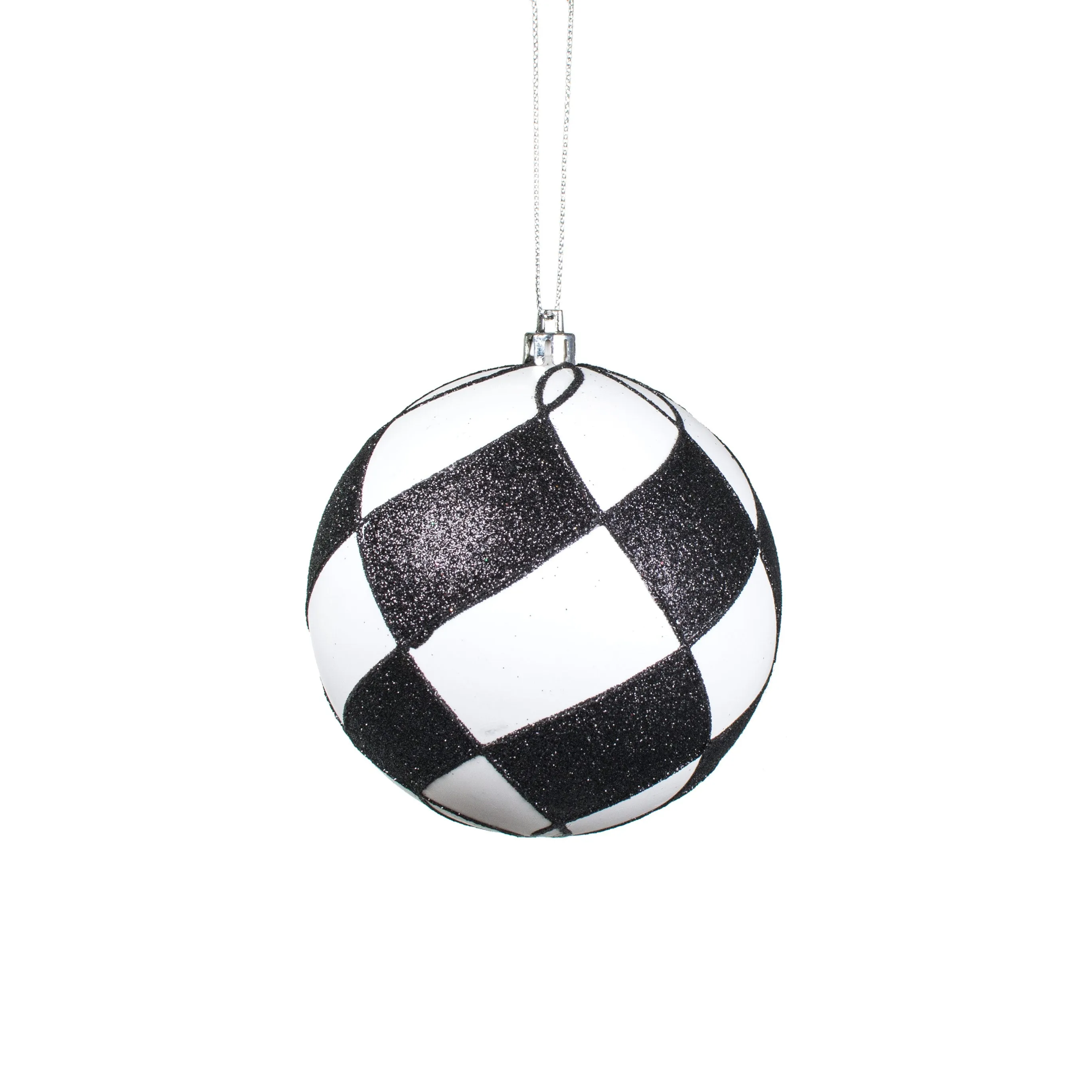 4" Glitter Harlequin Ball Ornament: Black & White