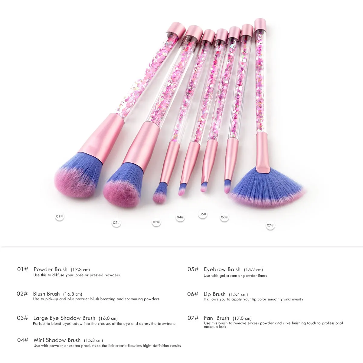 7pc Pink Glitter Makeup Brushes