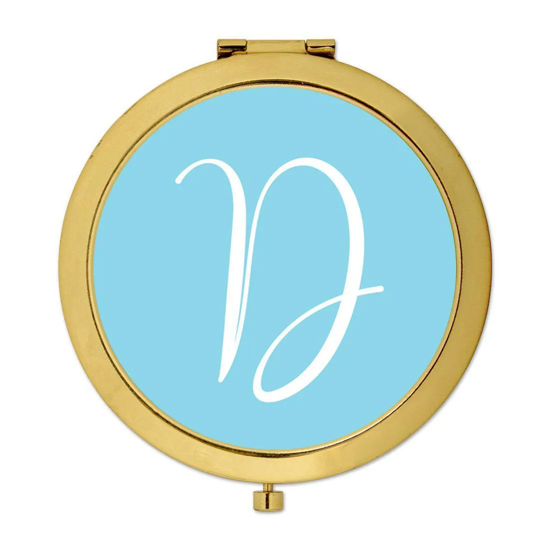 Andaz Press Baby Blue Monogram Gold 2.75 inch Round Compact Mirror