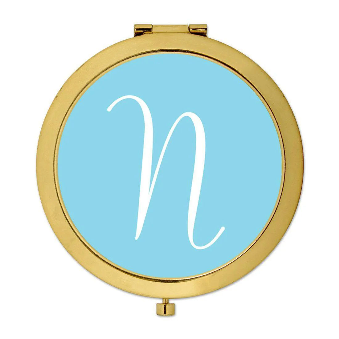 Andaz Press Baby Blue Monogram Gold 2.75 inch Round Compact Mirror