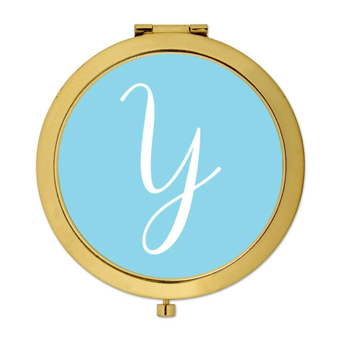 Andaz Press Baby Blue Monogram Gold 2.75 inch Round Compact Mirror