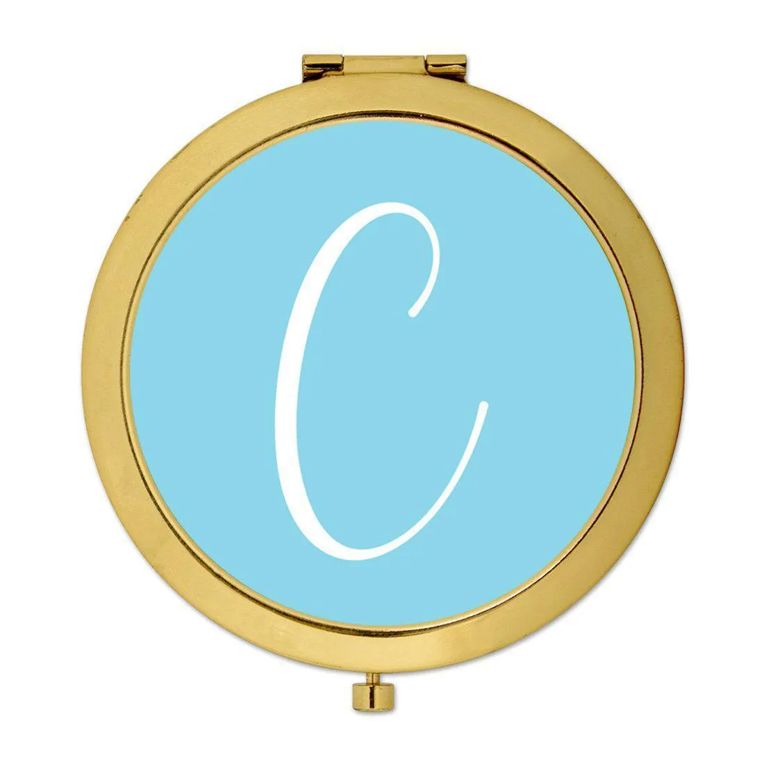 Andaz Press Baby Blue Monogram Gold 2.75 inch Round Compact Mirror