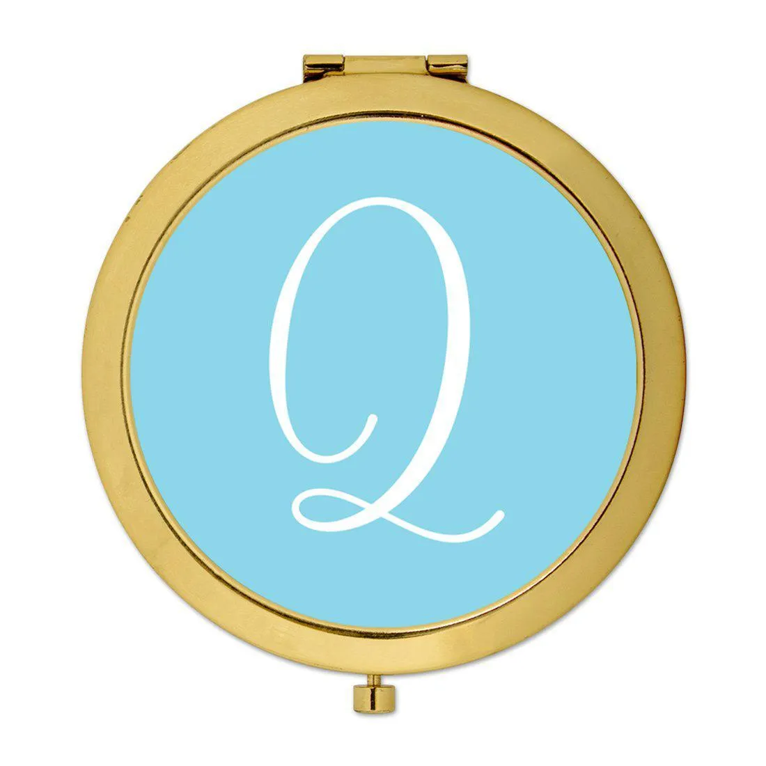 Andaz Press Baby Blue Monogram Gold 2.75 inch Round Compact Mirror