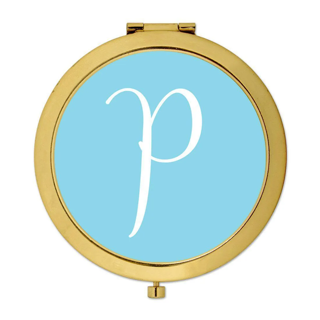 Andaz Press Baby Blue Monogram Gold 2.75 inch Round Compact Mirror