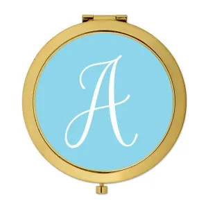 Andaz Press Baby Blue Monogram Gold 2.75 inch Round Compact Mirror