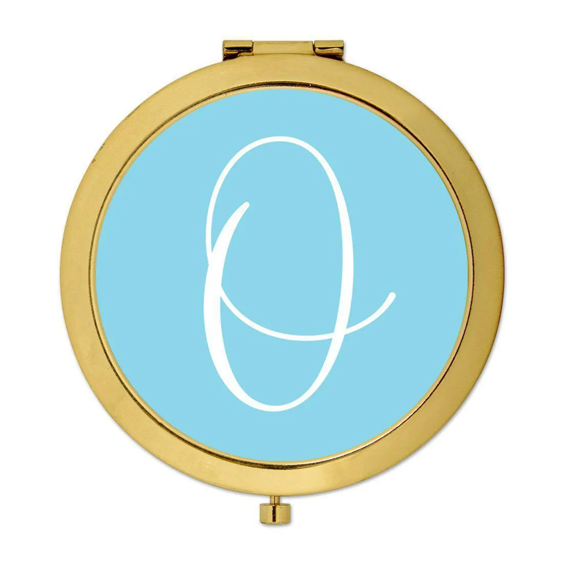 Andaz Press Baby Blue Monogram Gold 2.75 inch Round Compact Mirror