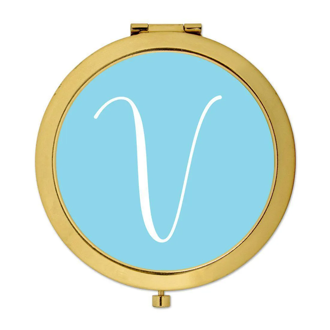 Andaz Press Baby Blue Monogram Gold 2.75 inch Round Compact Mirror