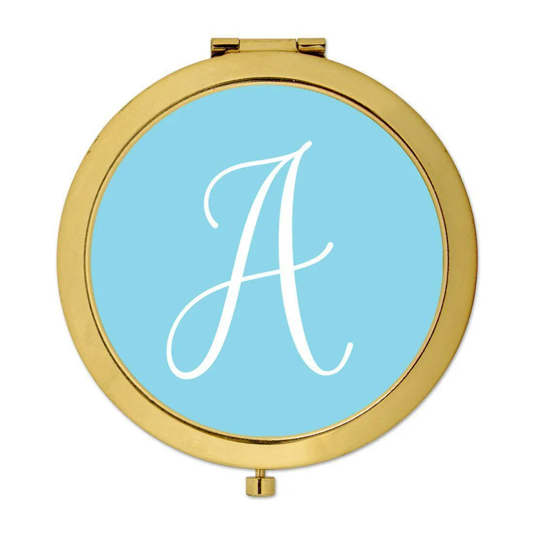 Andaz Press Baby Blue Monogram Gold 2.75 inch Round Compact Mirror