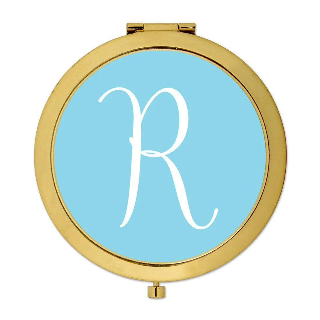 Andaz Press Baby Blue Monogram Gold 2.75 inch Round Compact Mirror