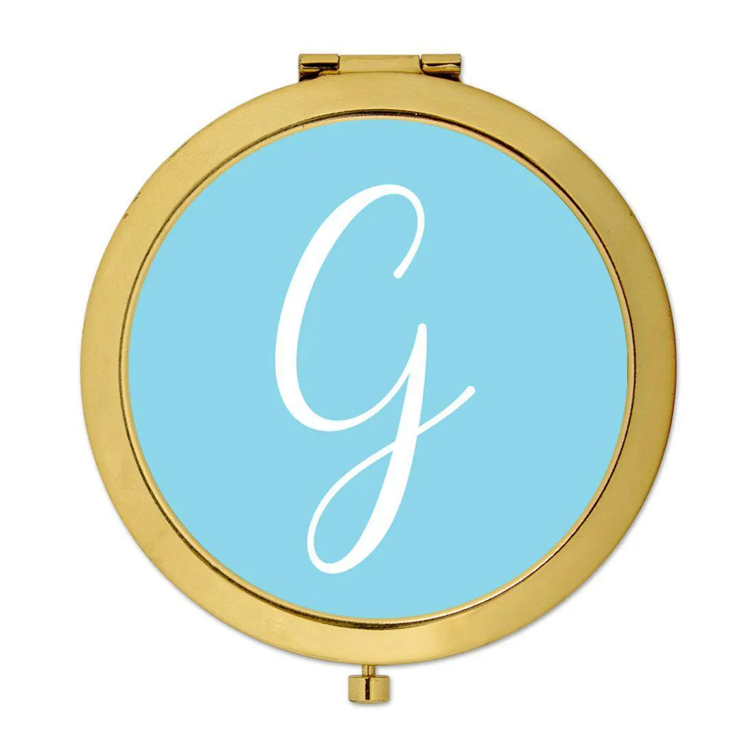 Andaz Press Baby Blue Monogram Gold 2.75 inch Round Compact Mirror