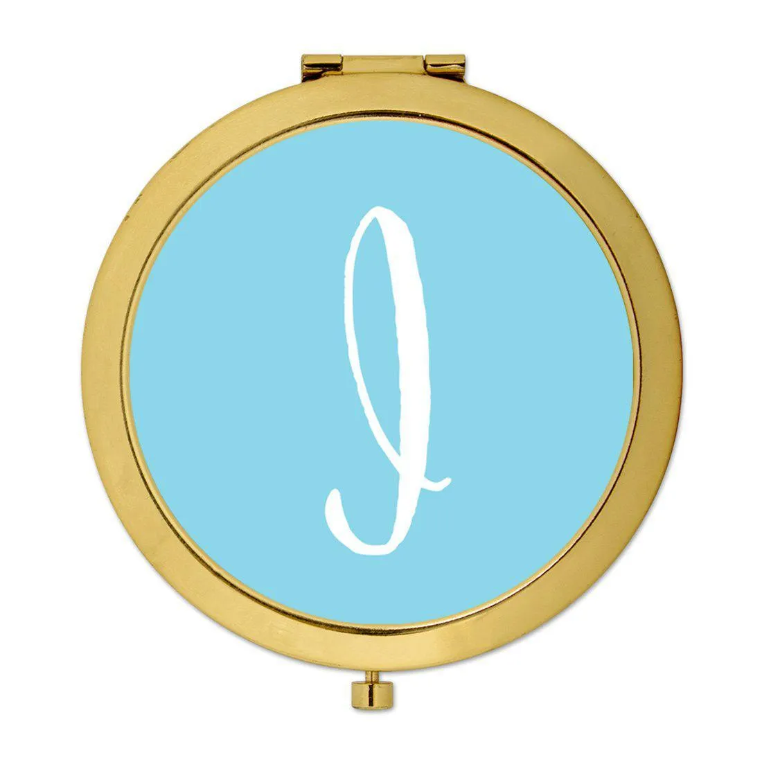 Andaz Press Baby Blue Monogram Gold 2.75 inch Round Compact Mirror