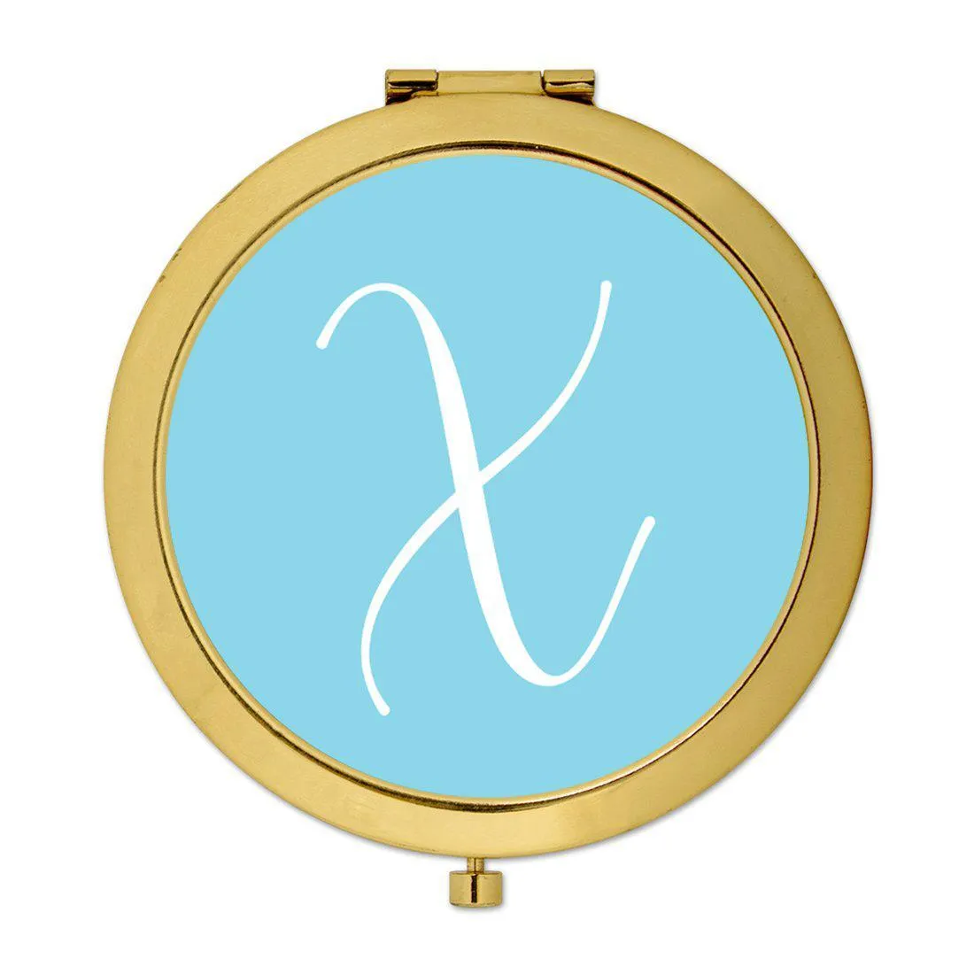 Andaz Press Baby Blue Monogram Gold 2.75 inch Round Compact Mirror