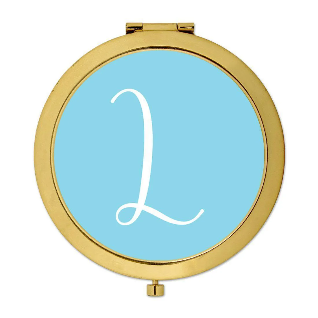 Andaz Press Baby Blue Monogram Gold 2.75 inch Round Compact Mirror