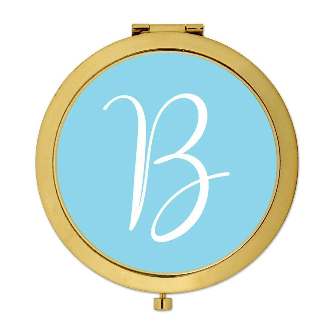 Andaz Press Baby Blue Monogram Gold 2.75 inch Round Compact Mirror