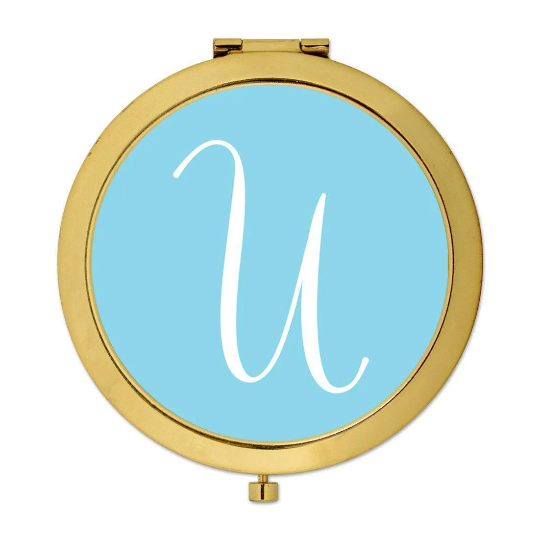 Andaz Press Baby Blue Monogram Gold 2.75 inch Round Compact Mirror