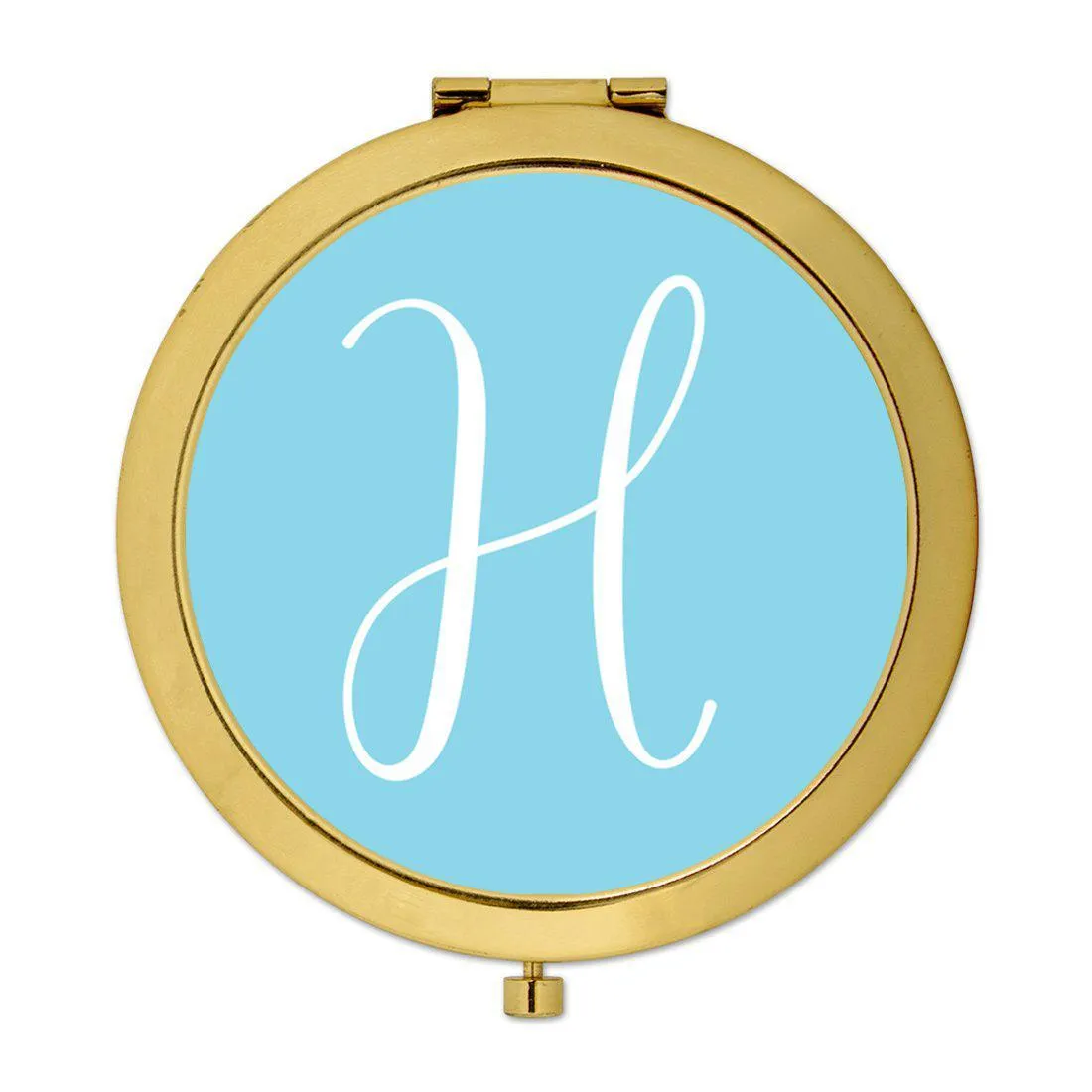 Andaz Press Baby Blue Monogram Gold 2.75 inch Round Compact Mirror