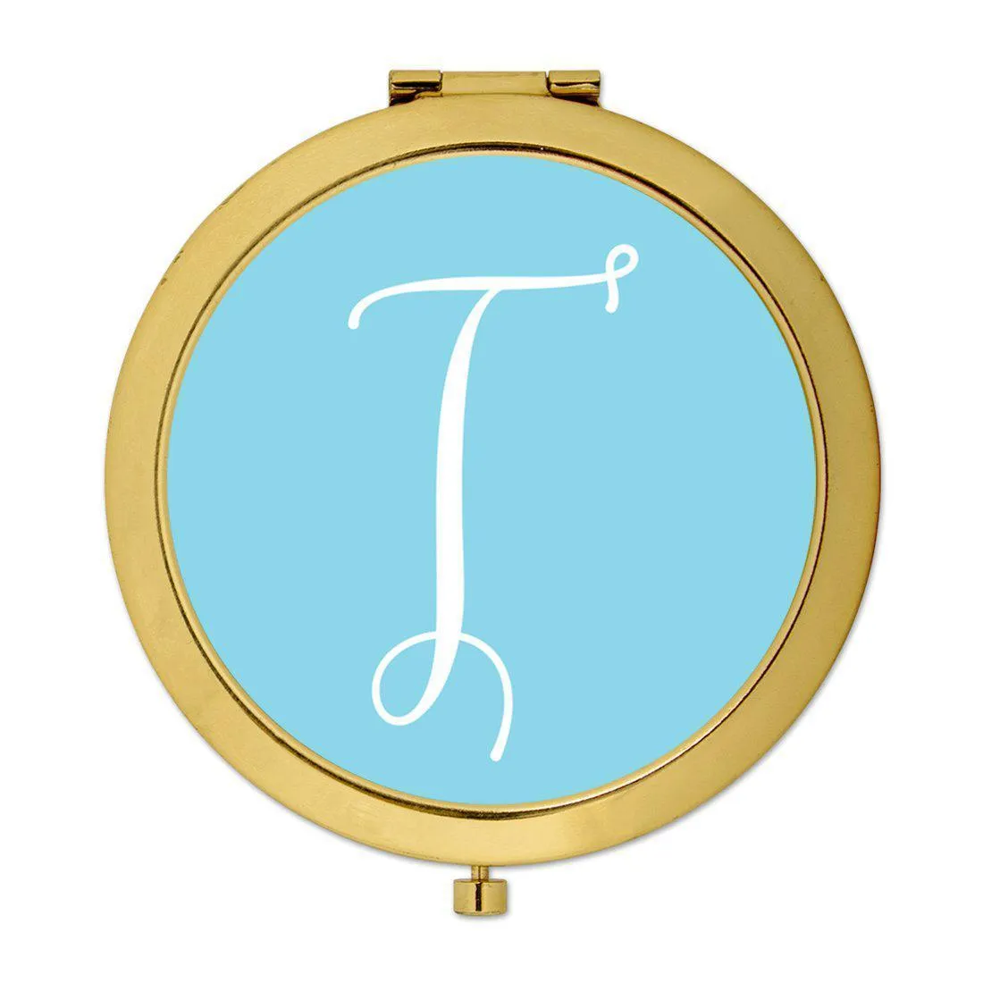 Andaz Press Baby Blue Monogram Gold 2.75 inch Round Compact Mirror