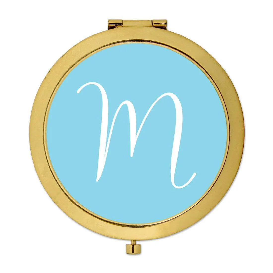 Andaz Press Baby Blue Monogram Gold 2.75 inch Round Compact Mirror