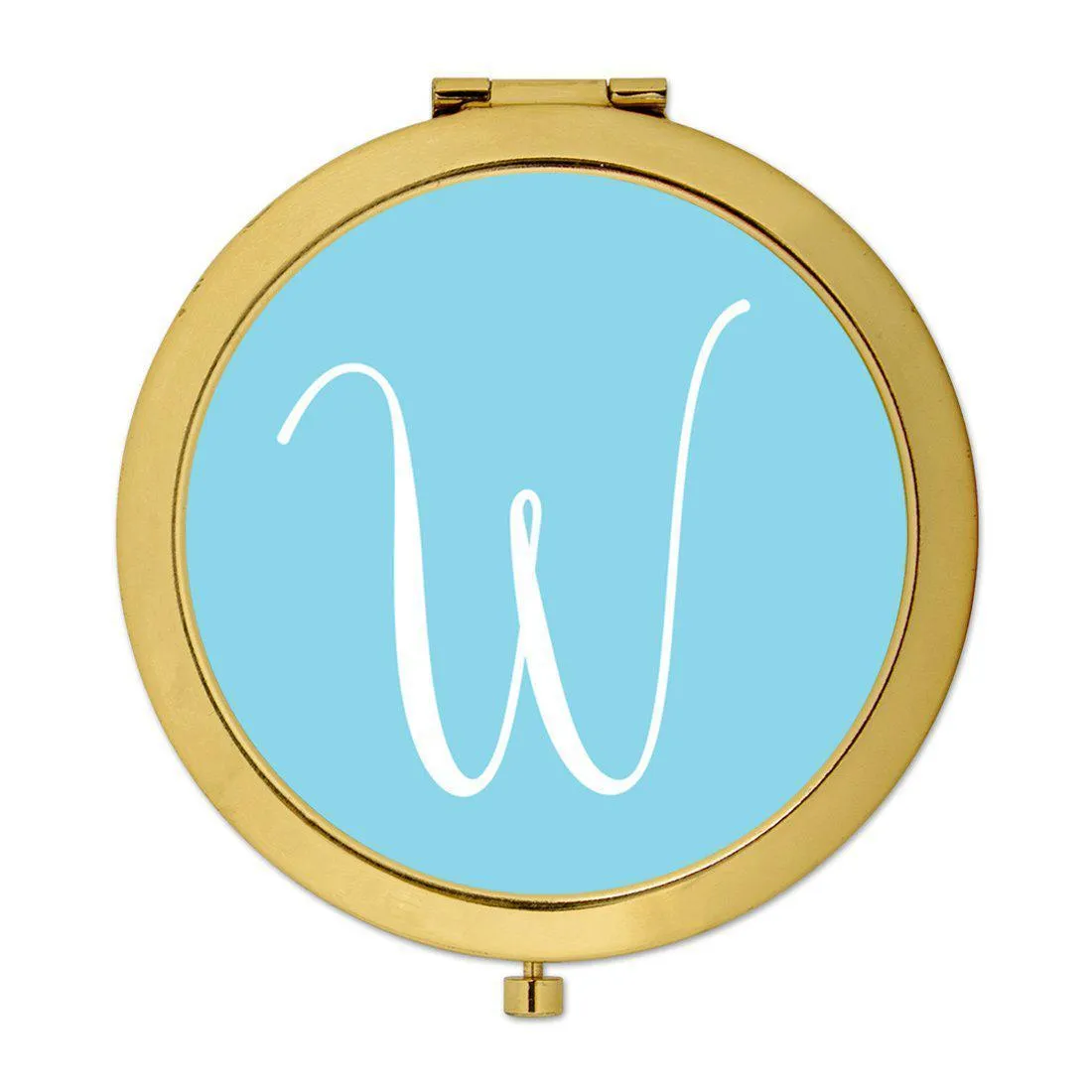 Andaz Press Baby Blue Monogram Gold 2.75 inch Round Compact Mirror