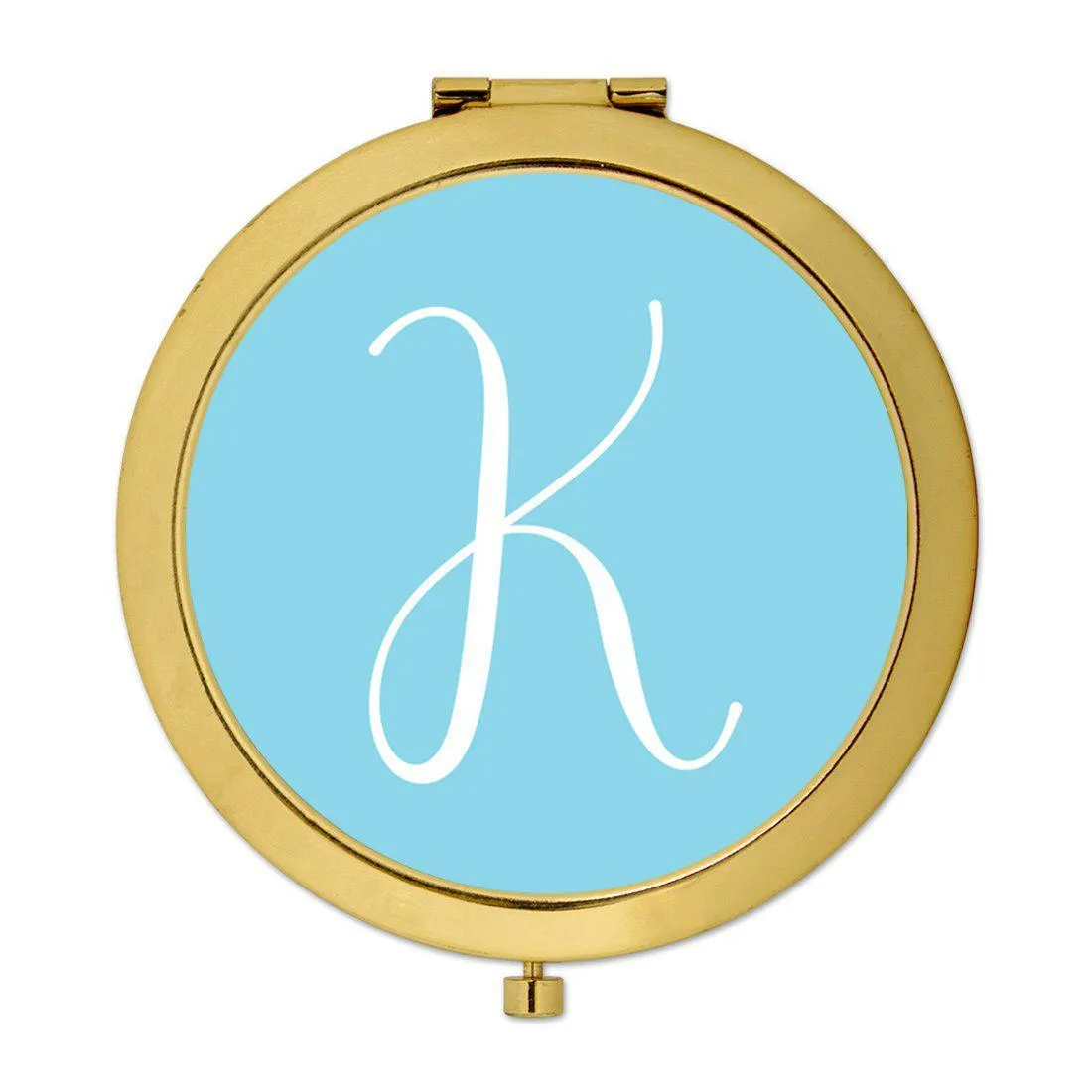 Andaz Press Baby Blue Monogram Gold 2.75 inch Round Compact Mirror