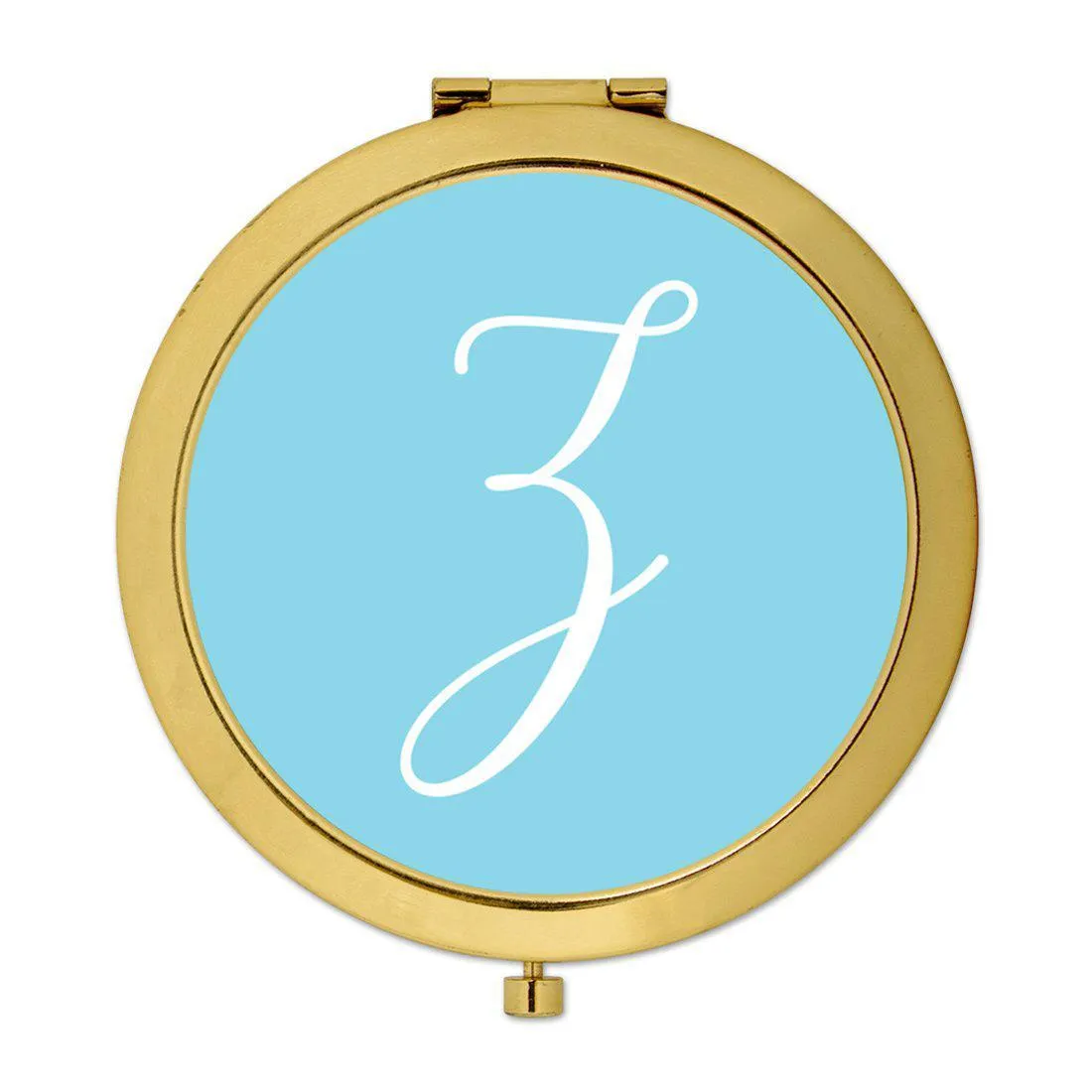 Andaz Press Baby Blue Monogram Gold 2.75 inch Round Compact Mirror