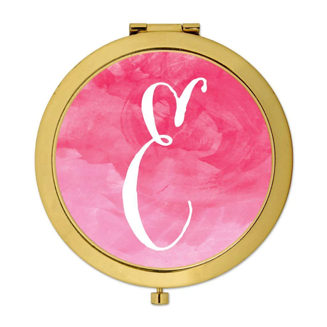 Andaz Press Blush Pink Watercolor Monogram Gold 2.75 inch Round Compact Mirror