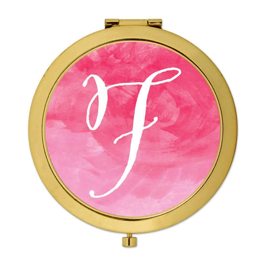 Andaz Press Blush Pink Watercolor Monogram Gold 2.75 inch Round Compact Mirror