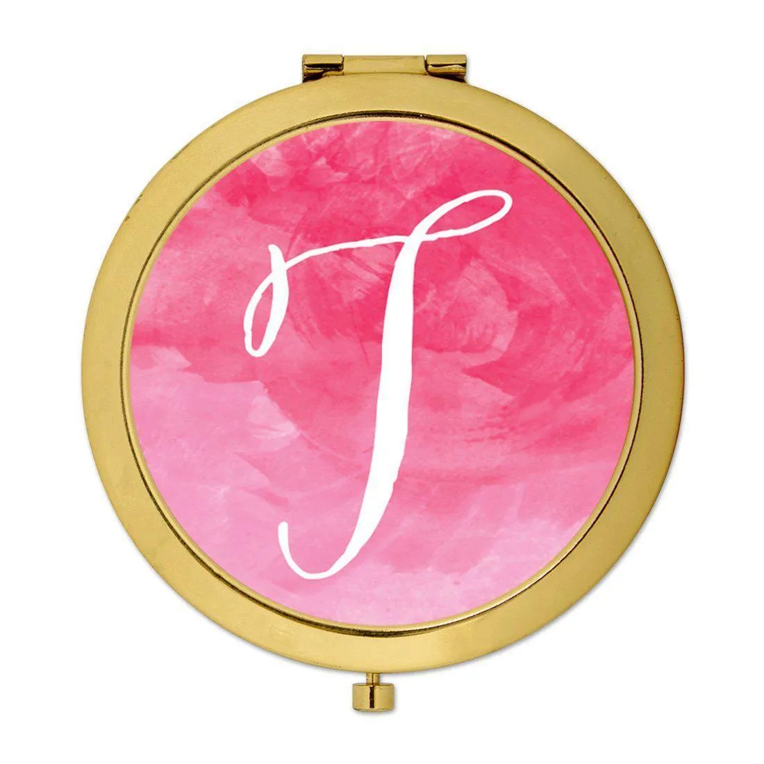 Andaz Press Blush Pink Watercolor Monogram Gold 2.75 inch Round Compact Mirror