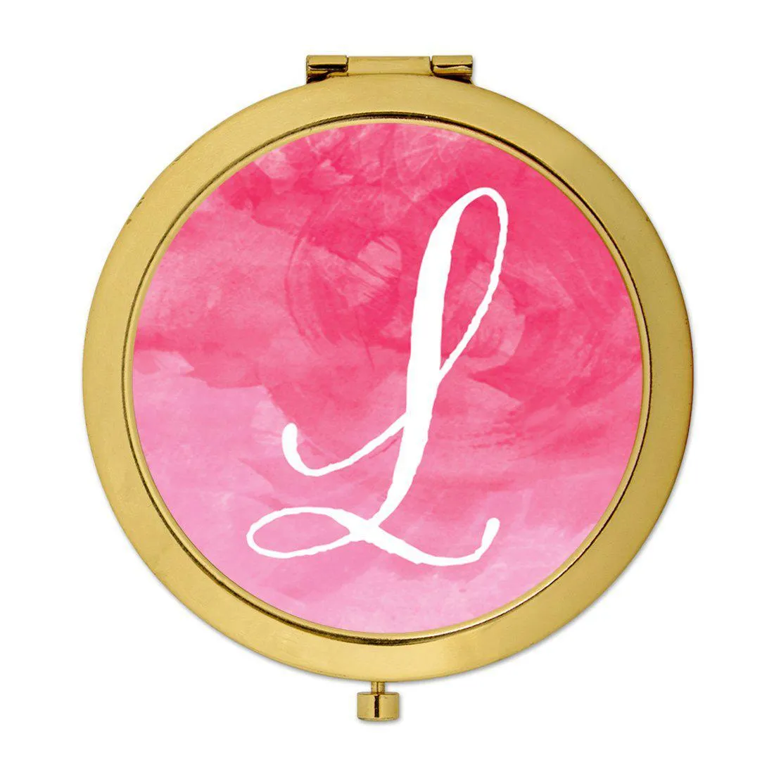 Andaz Press Blush Pink Watercolor Monogram Gold 2.75 inch Round Compact Mirror