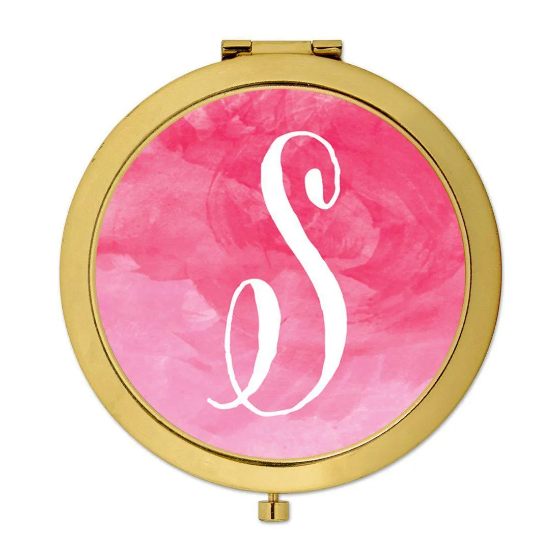 Andaz Press Blush Pink Watercolor Monogram Gold 2.75 inch Round Compact Mirror