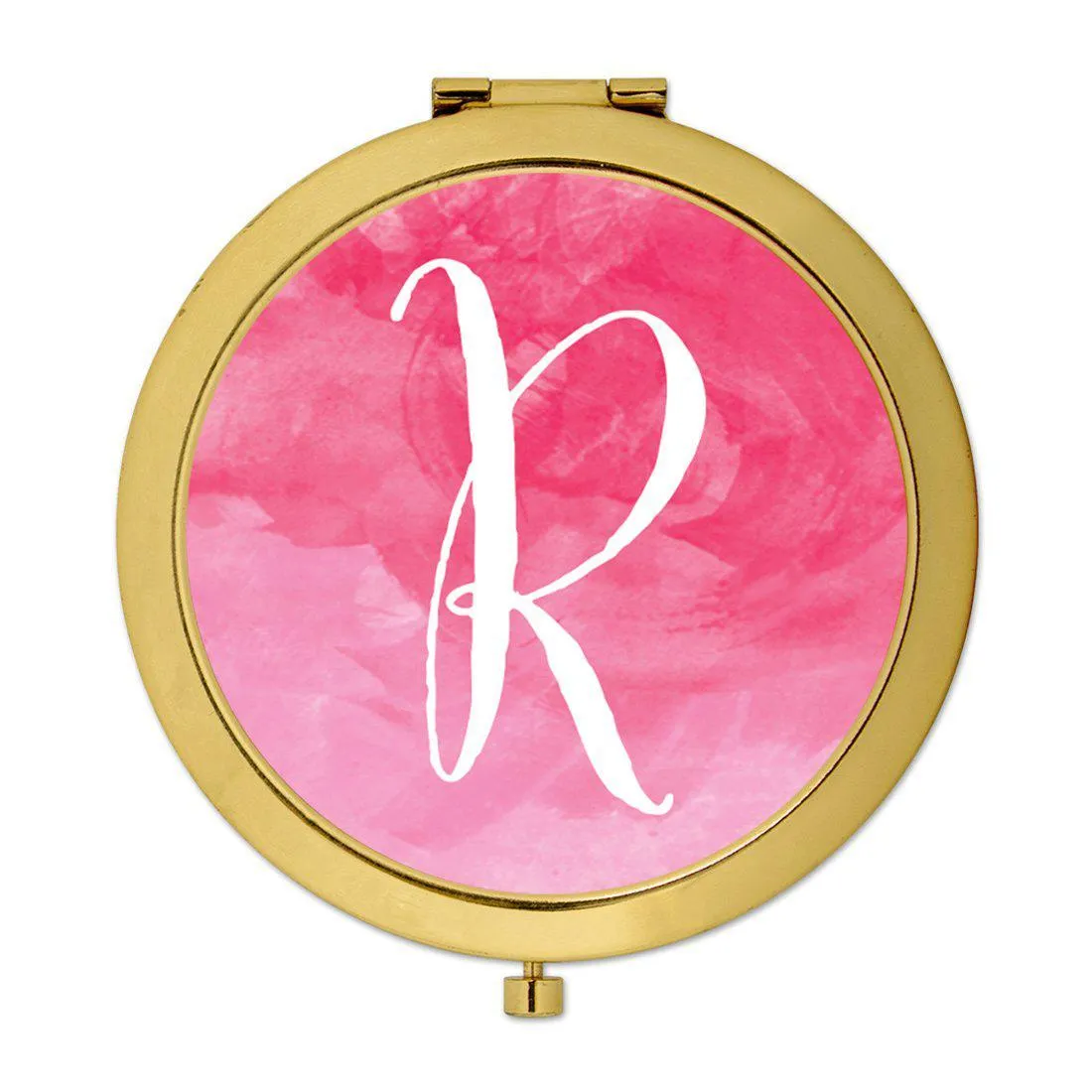 Andaz Press Blush Pink Watercolor Monogram Gold 2.75 inch Round Compact Mirror