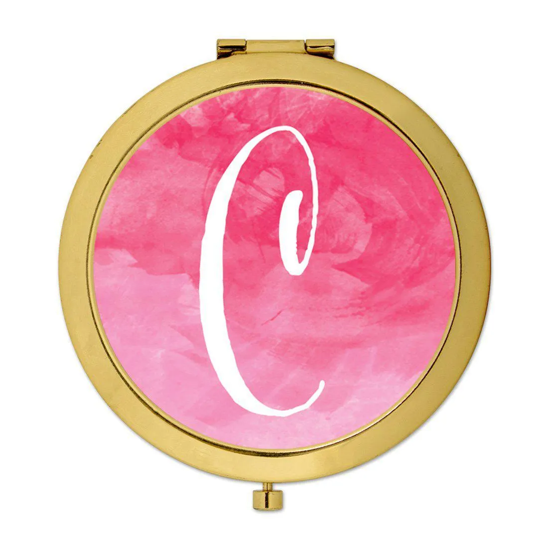 Andaz Press Blush Pink Watercolor Monogram Gold 2.75 inch Round Compact Mirror