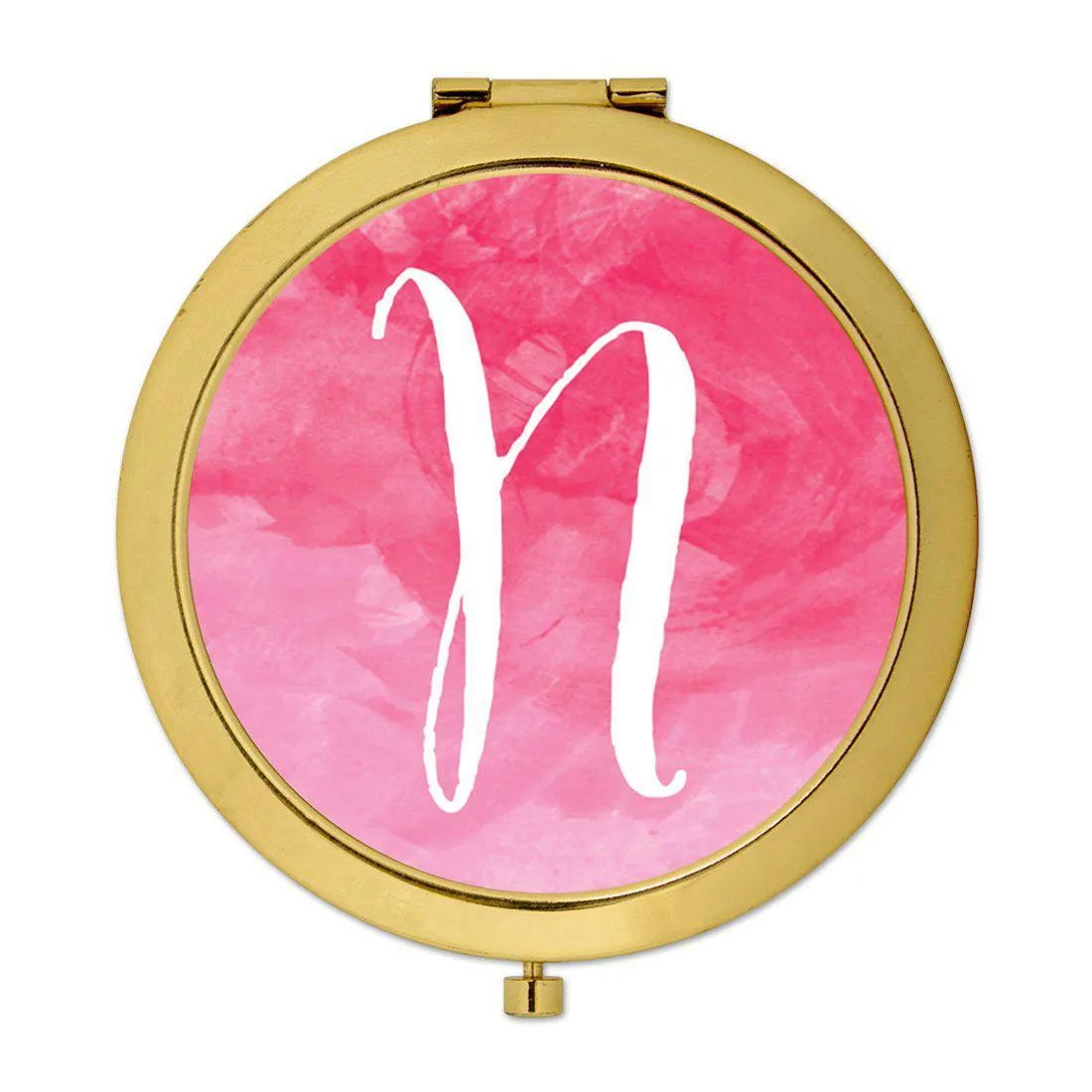 Andaz Press Blush Pink Watercolor Monogram Gold 2.75 inch Round Compact Mirror