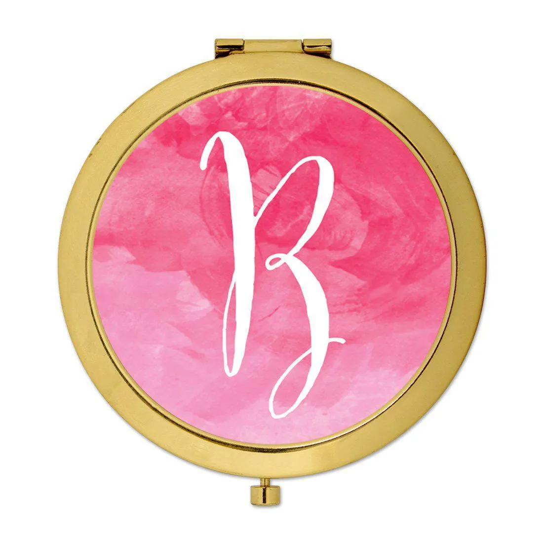 Andaz Press Blush Pink Watercolor Monogram Gold 2.75 inch Round Compact Mirror