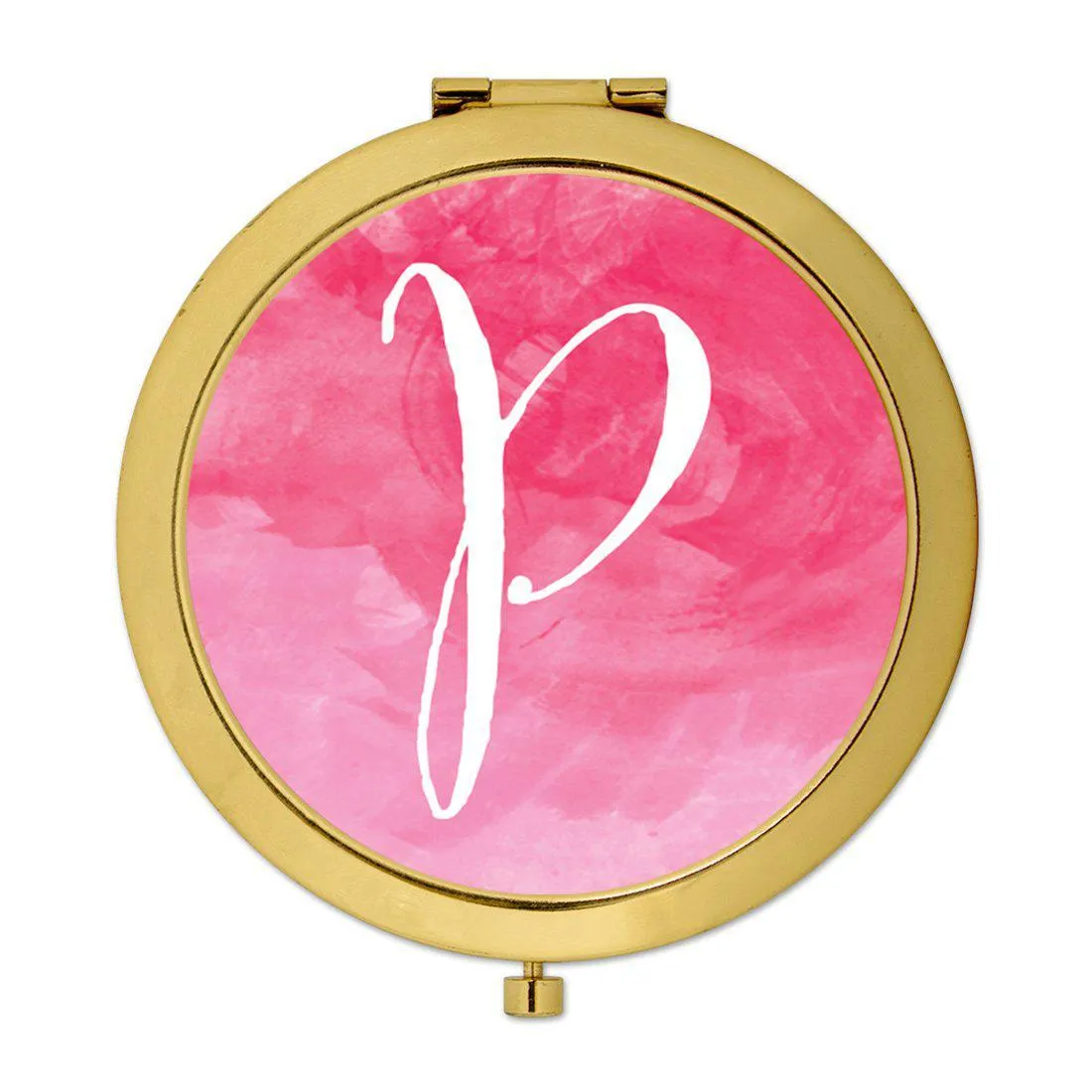 Andaz Press Blush Pink Watercolor Monogram Gold 2.75 inch Round Compact Mirror