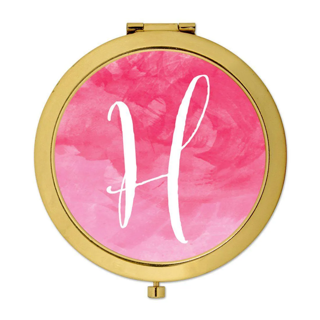 Andaz Press Blush Pink Watercolor Monogram Gold 2.75 inch Round Compact Mirror