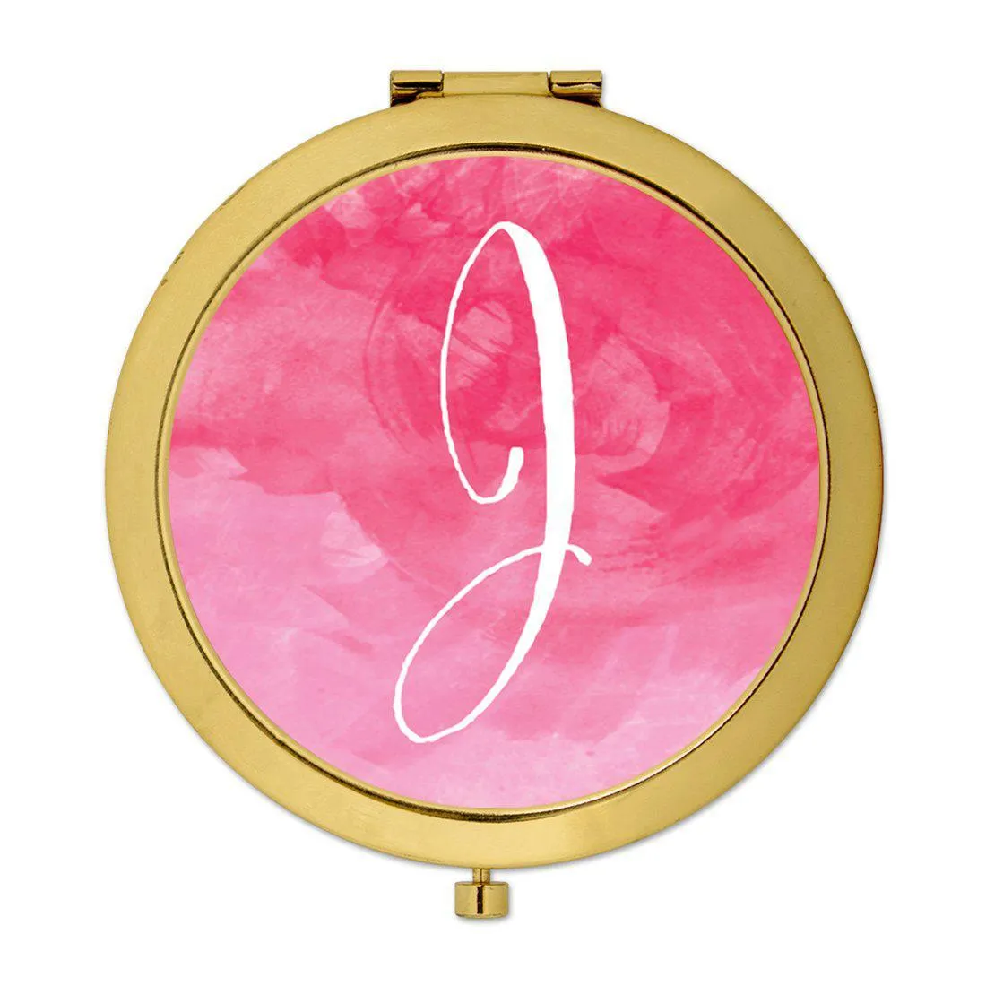 Andaz Press Blush Pink Watercolor Monogram Gold 2.75 inch Round Compact Mirror