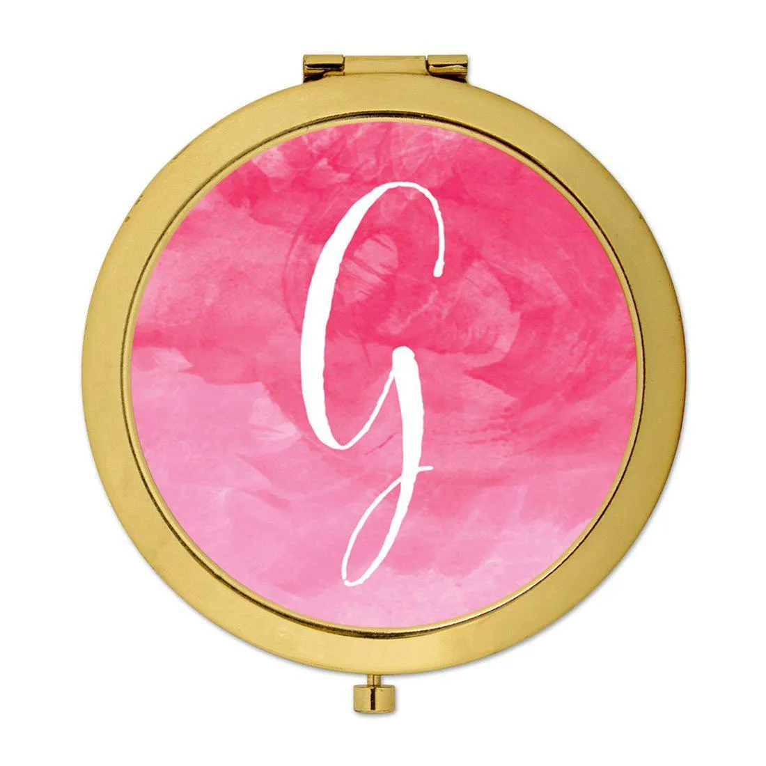 Andaz Press Blush Pink Watercolor Monogram Gold 2.75 inch Round Compact Mirror