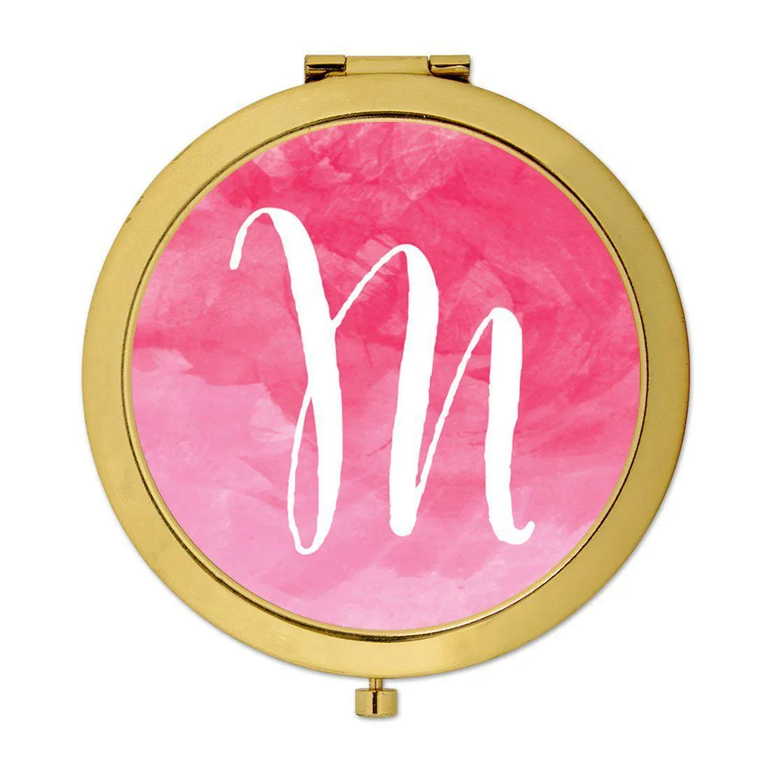 Andaz Press Blush Pink Watercolor Monogram Gold 2.75 inch Round Compact Mirror