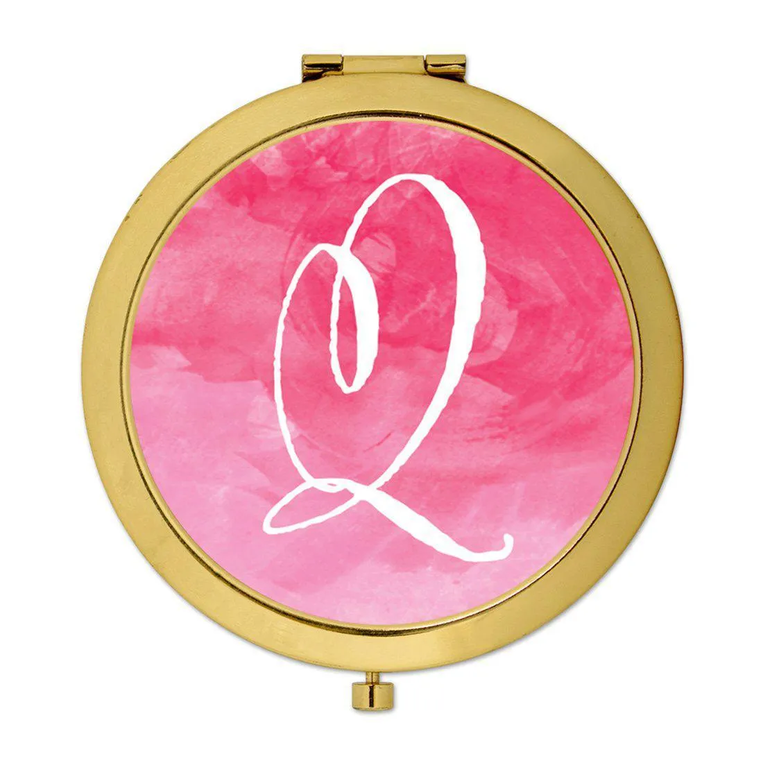 Andaz Press Blush Pink Watercolor Monogram Gold 2.75 inch Round Compact Mirror