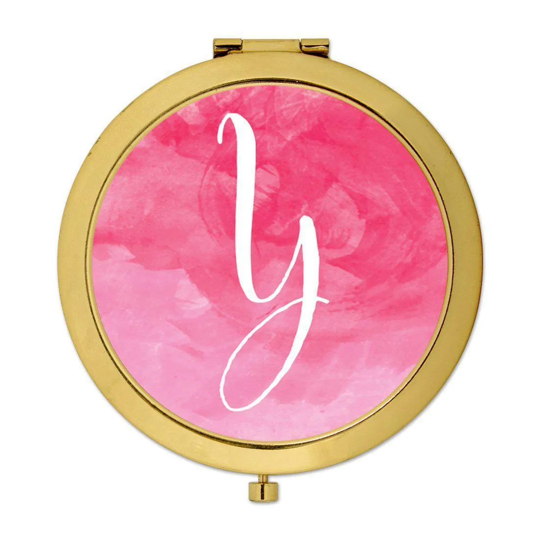 Andaz Press Blush Pink Watercolor Monogram Gold 2.75 inch Round Compact Mirror