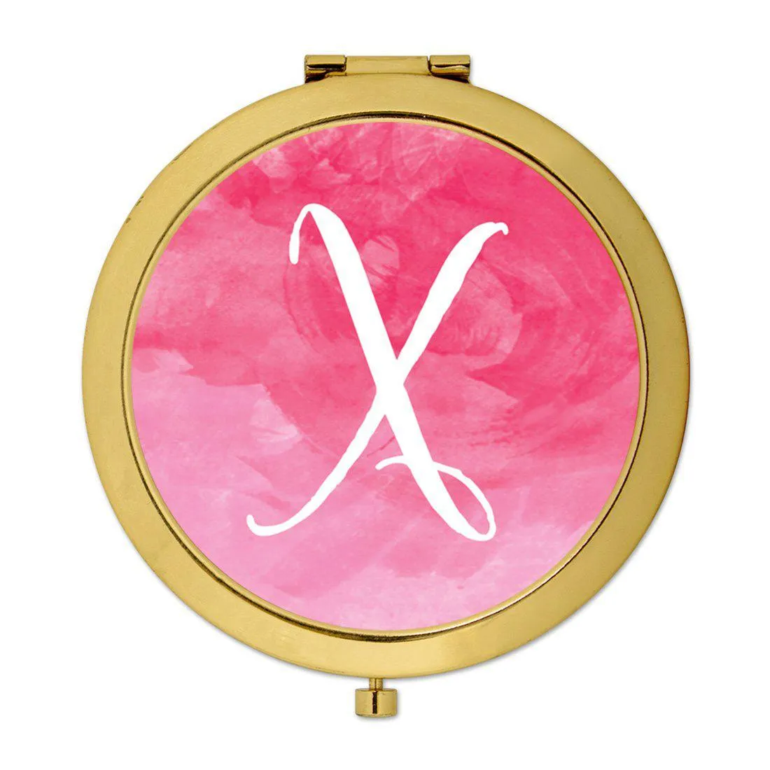 Andaz Press Blush Pink Watercolor Monogram Gold 2.75 inch Round Compact Mirror