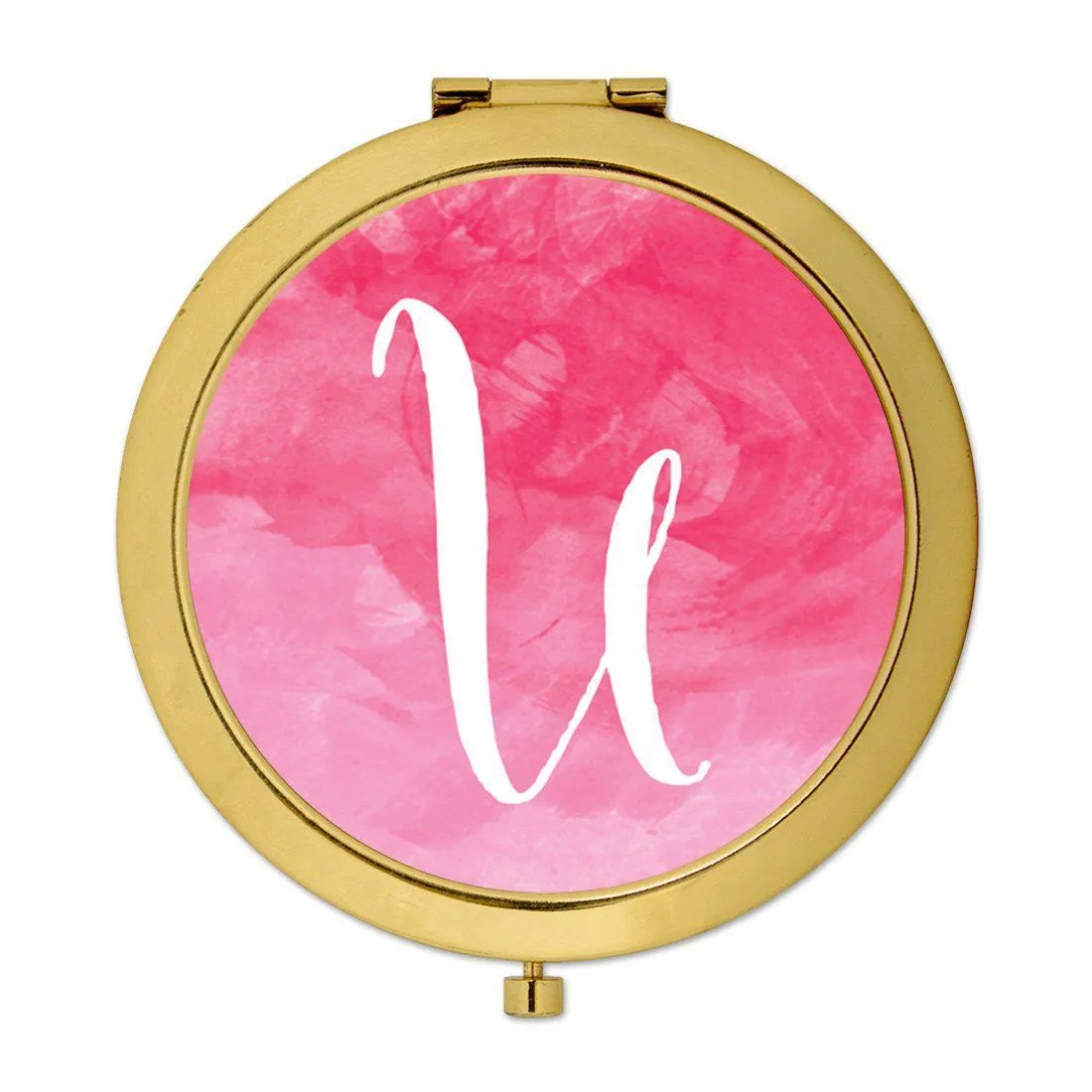 Andaz Press Blush Pink Watercolor Monogram Gold 2.75 inch Round Compact Mirror