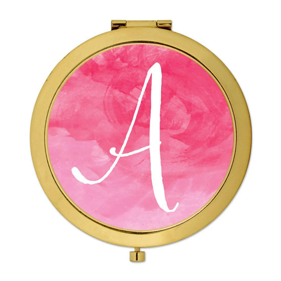 Andaz Press Blush Pink Watercolor Monogram Gold 2.75 inch Round Compact Mirror