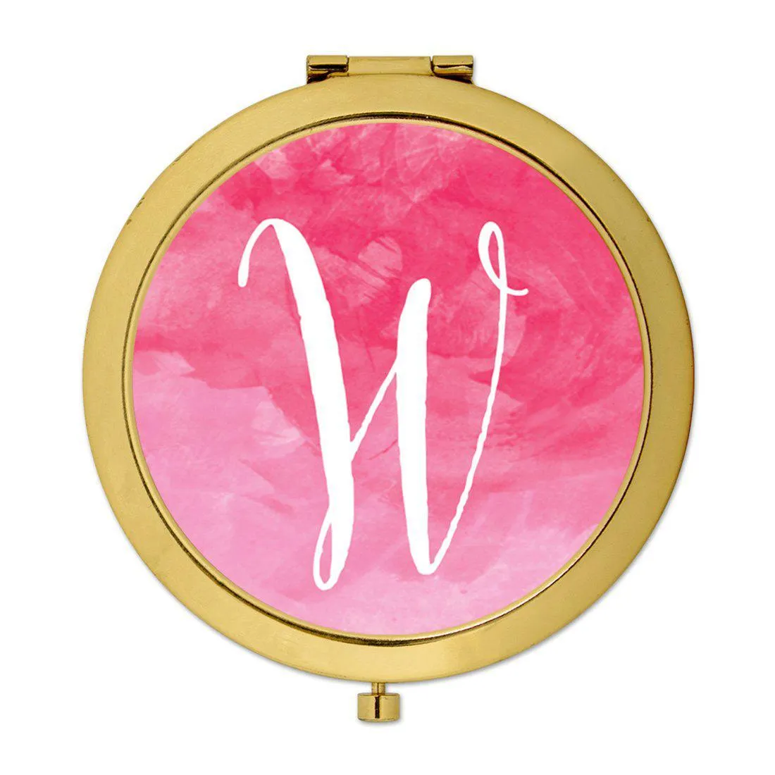 Andaz Press Blush Pink Watercolor Monogram Gold 2.75 inch Round Compact Mirror