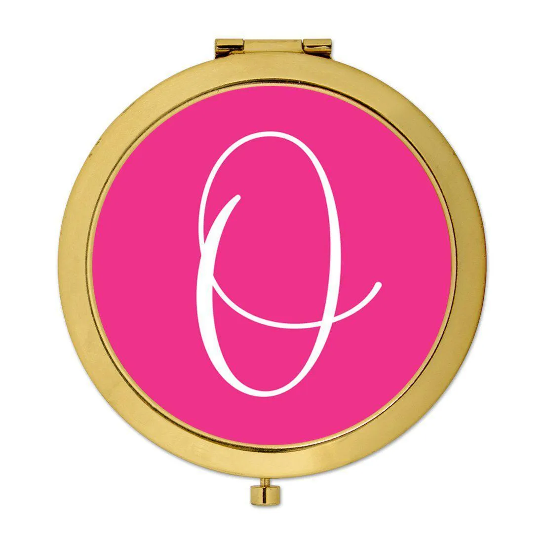 Andaz Press Fuchsia Hot Pink Monogram Gold 2.75 inch Round Compact Mirror