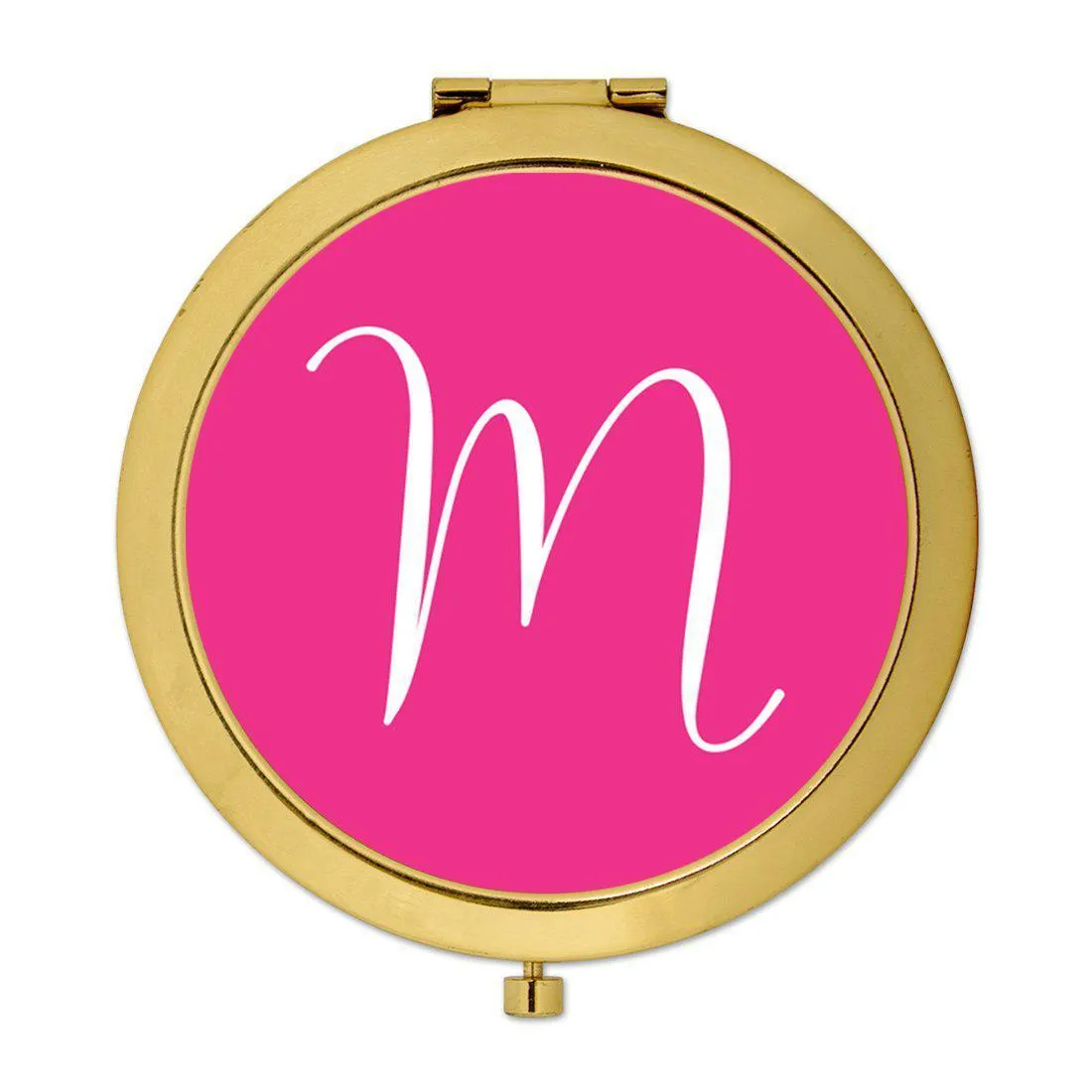 Andaz Press Fuchsia Hot Pink Monogram Gold 2.75 inch Round Compact Mirror