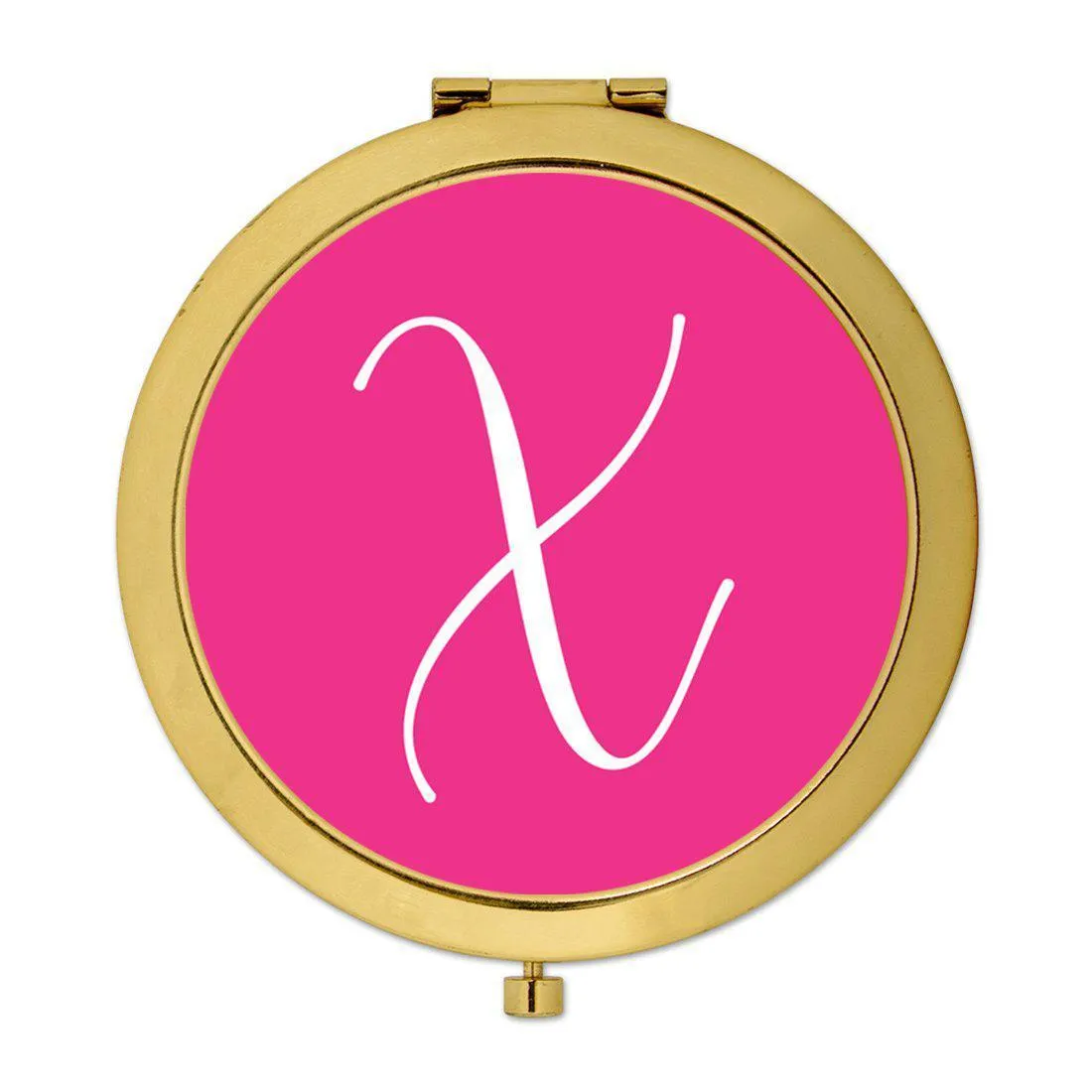 Andaz Press Fuchsia Hot Pink Monogram Gold 2.75 inch Round Compact Mirror