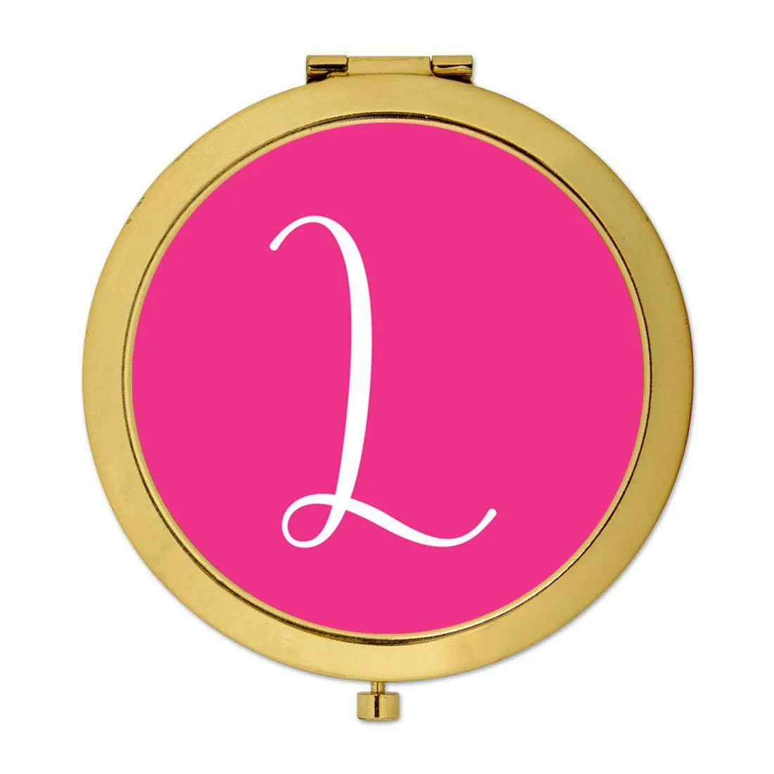 Andaz Press Fuchsia Hot Pink Monogram Gold 2.75 inch Round Compact Mirror